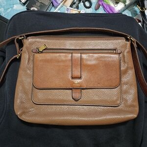 Fossil Tan Leather Crossbody Messenger Bag